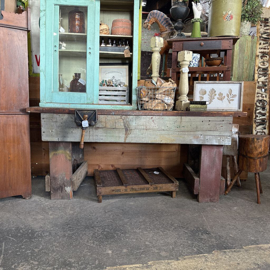 RUSTIC WORK TABLE WITH VICE