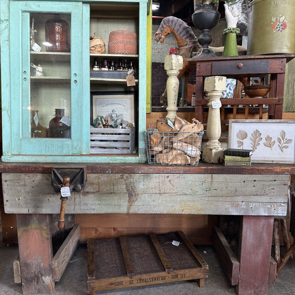 RUSTIC WORK TABLE WITH VICE