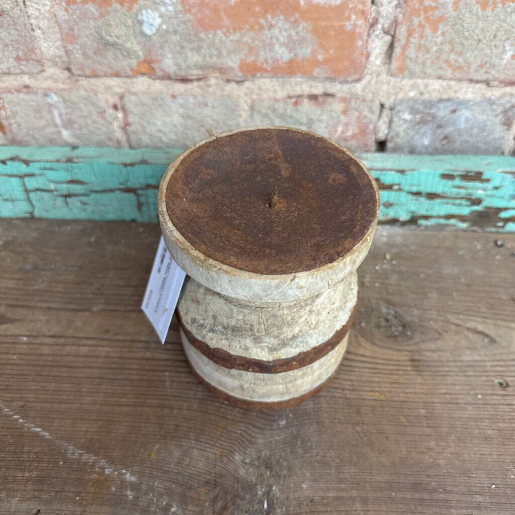 VELA DE MADERA CON BANDAS DE HIERRO VINTAGE INDIA