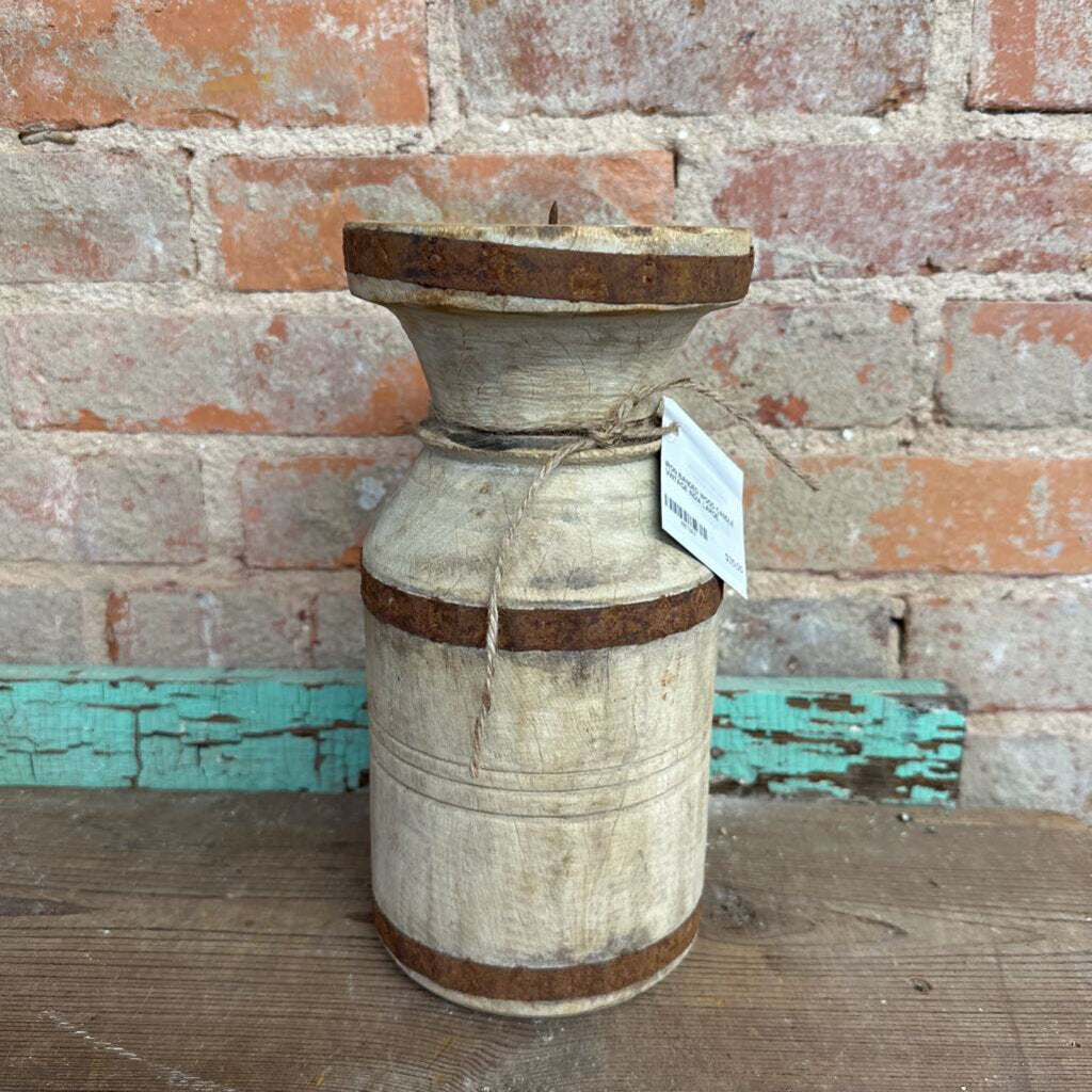 IRON BANDED WOOD CANDLE HOLDER FROM INDIA