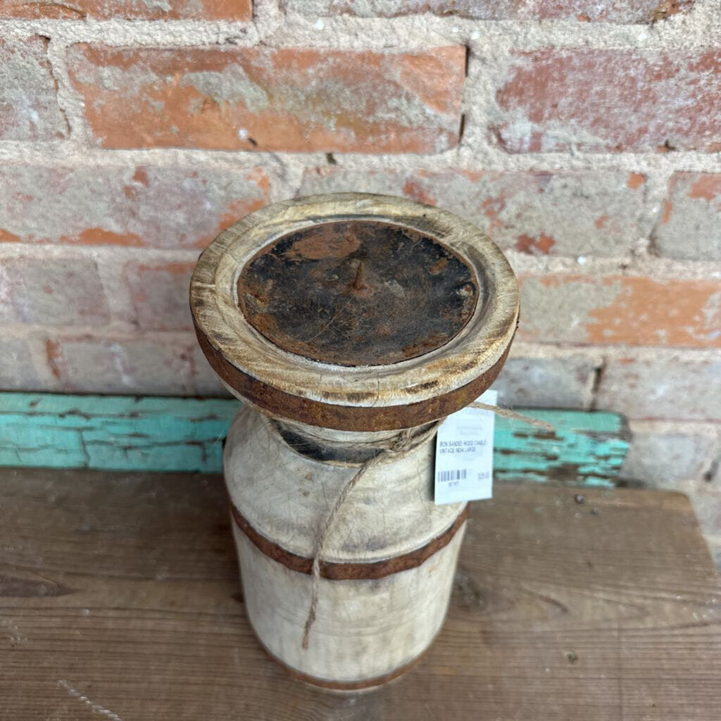 VELA DE MADERA CON BANDAS DE HIERRO VINTAGE INDIA