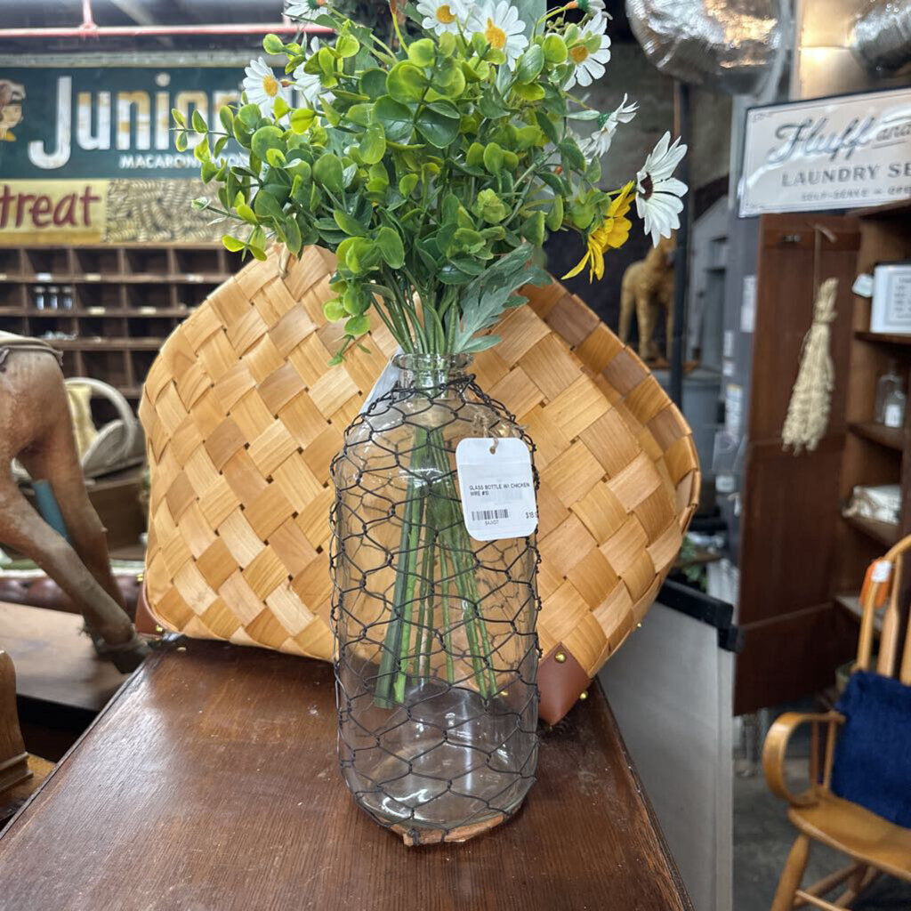 GLASS BOTTLE WITH CHICKEN WIRE