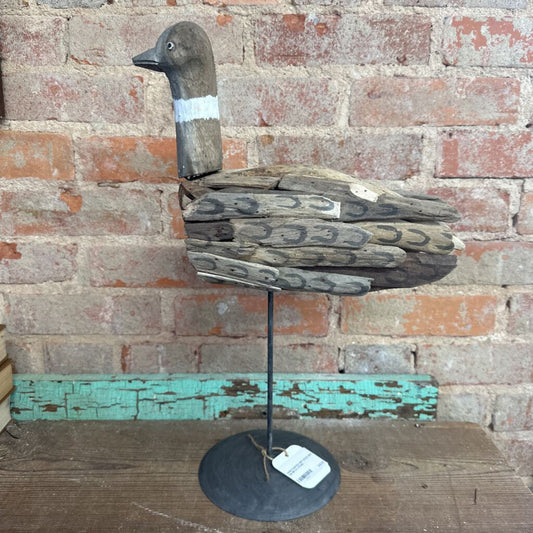 HAND PAINTED DRIFTWOOD BIRD ON METAL STAND