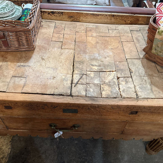 HUGE MARKED BUTCHER BLOCK VERY EARLY 20TH CENTURY