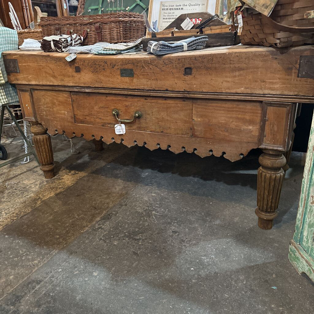 HUGE MARKED BUTCHER BLOCK VERY EARLY 20TH CENTURY