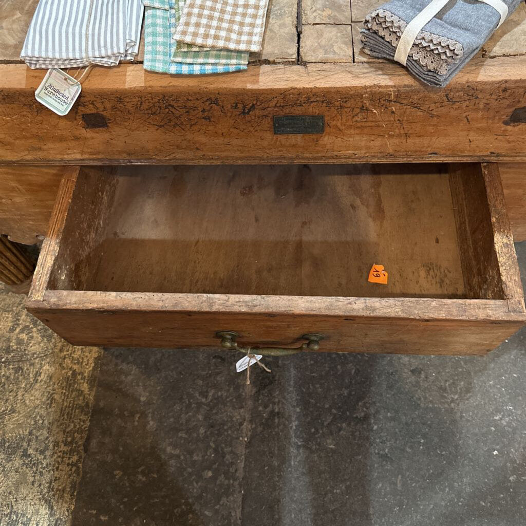 HUGE MARKED BUTCHER BLOCK VERY EARLY 20TH CENTURY