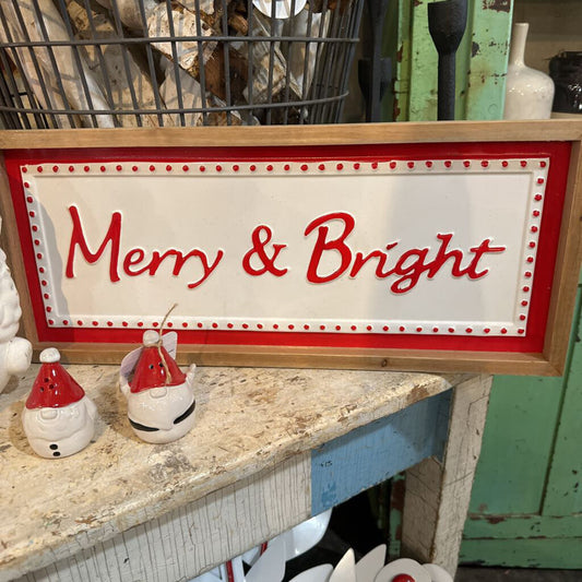 MERRY & BRIGHT METAL AND WOOD SIGN