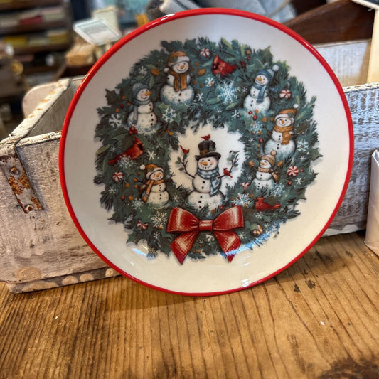 ROUND STONEWARE PLATE WITH HOLIDAY WREATH