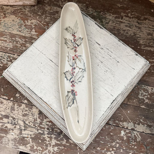 OVAL DEBOSSED STONEWARE CHRISTMAS TRAY