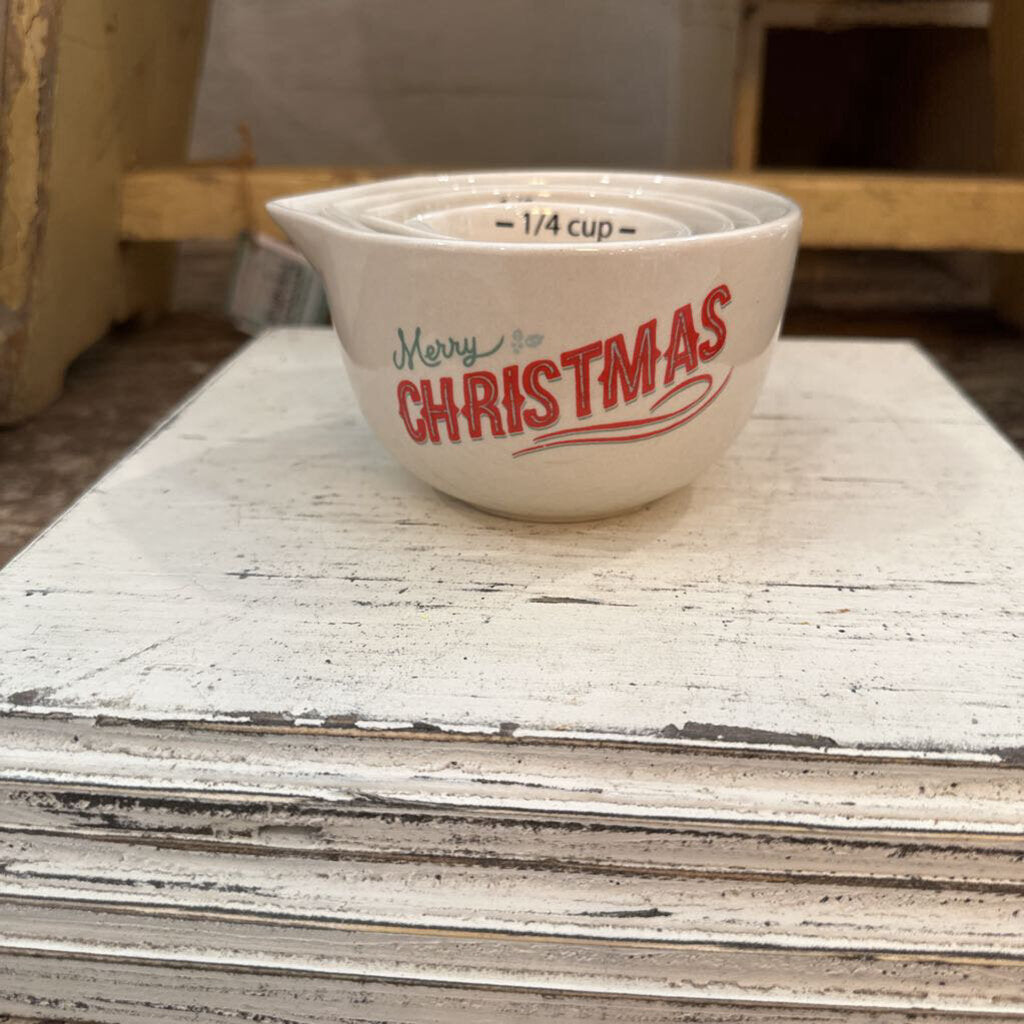 CHRISTMAS STONEWARE MEASURING CUPS