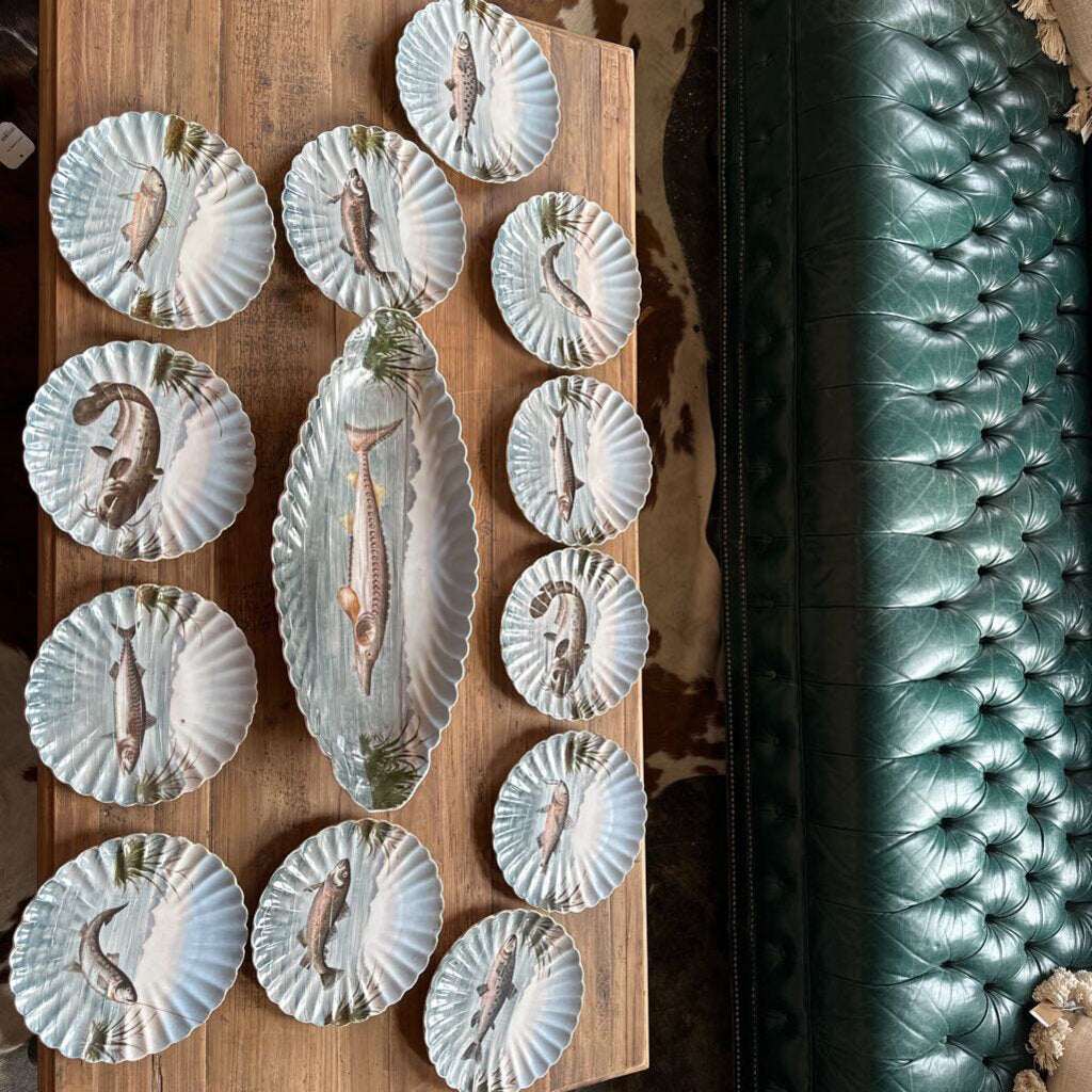 VINTAGE AUSTRIAN PORCELAIN FISH PLATTER AND PLATE SET