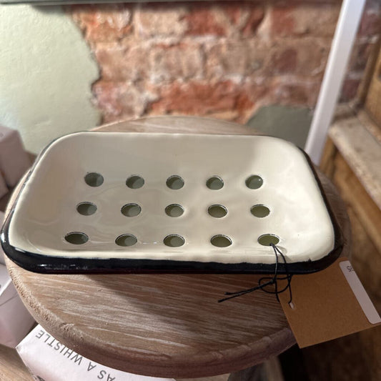 DISTRESSED ENAMEL SOAP DISH WITH TRAY