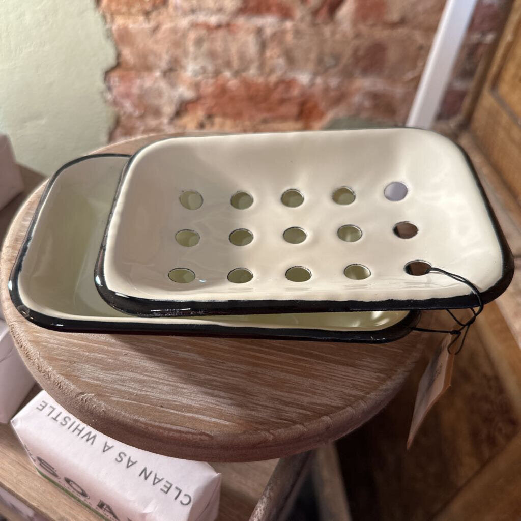 DISTRESSED ENAMEL SOAP DISH WITH TRAY