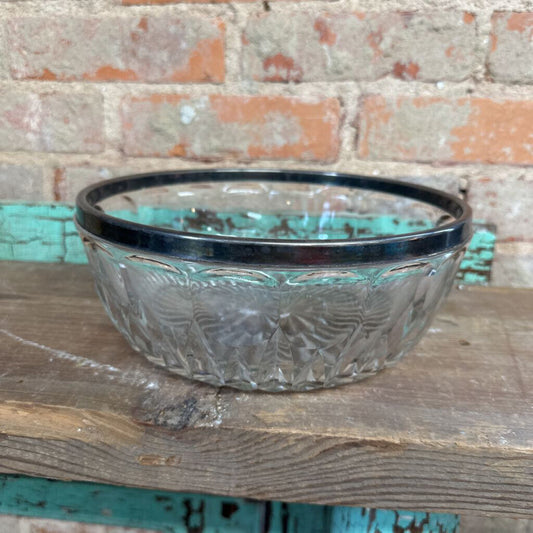 CRYSTAL BOWL WITH SILVER PLATED RIM