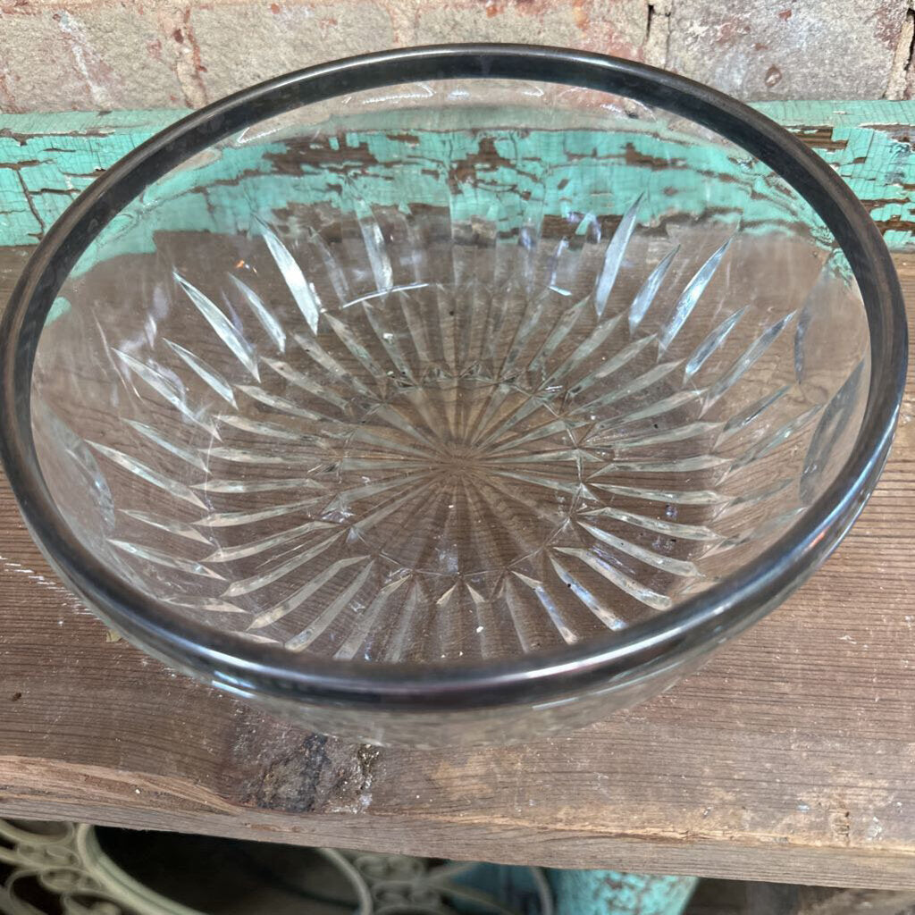 CRYSTAL BOWL WITH SILVER PLATED RIM