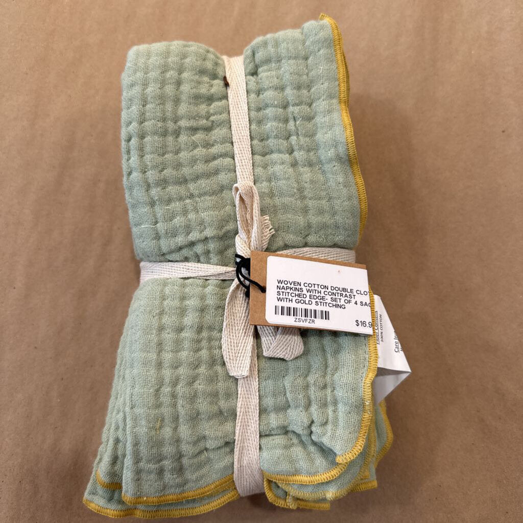 WOVEN COTTON DOUBLE CLOTH NAPKINS WITH CONTRAST STITCHED EDGE- SET OF 4