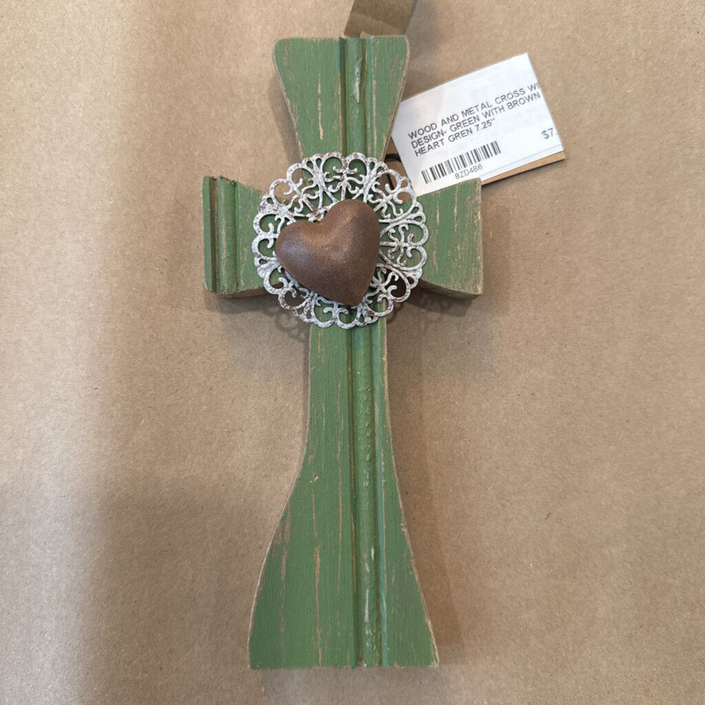 WOOD AND METAL CROSS WITH DESIGN