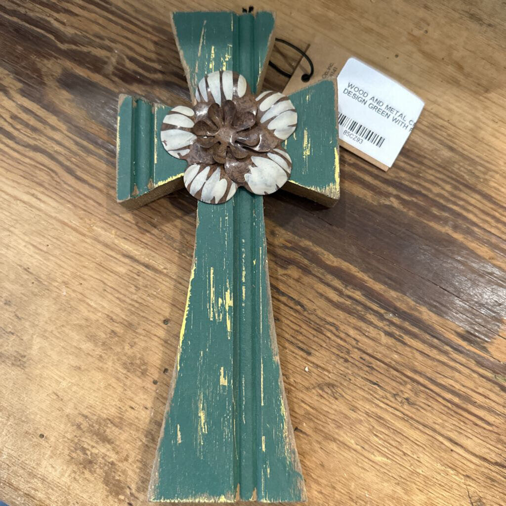 WOOD AND METAL CROSS WITH DESIGN