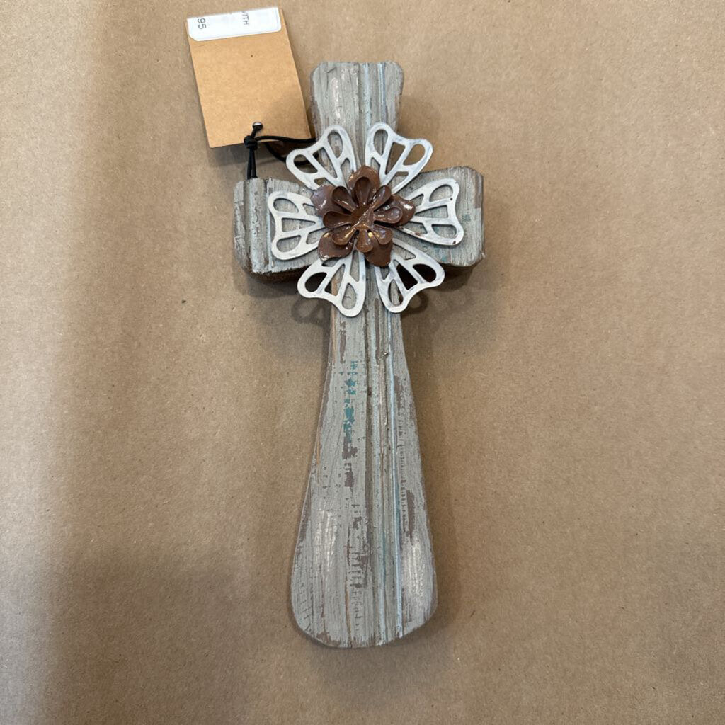 WOOD AND METAL CROSS WITH DESIGN