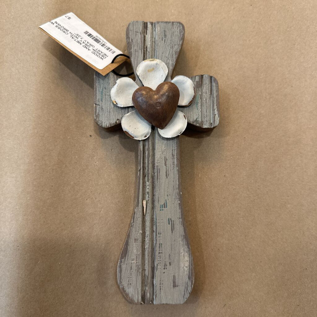 WOOD AND METAL CROSS WITH DESIGN