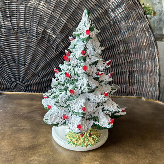 VINTAGE LIGHTED FLOCKED CERAMIC CHRISTMAS TREE