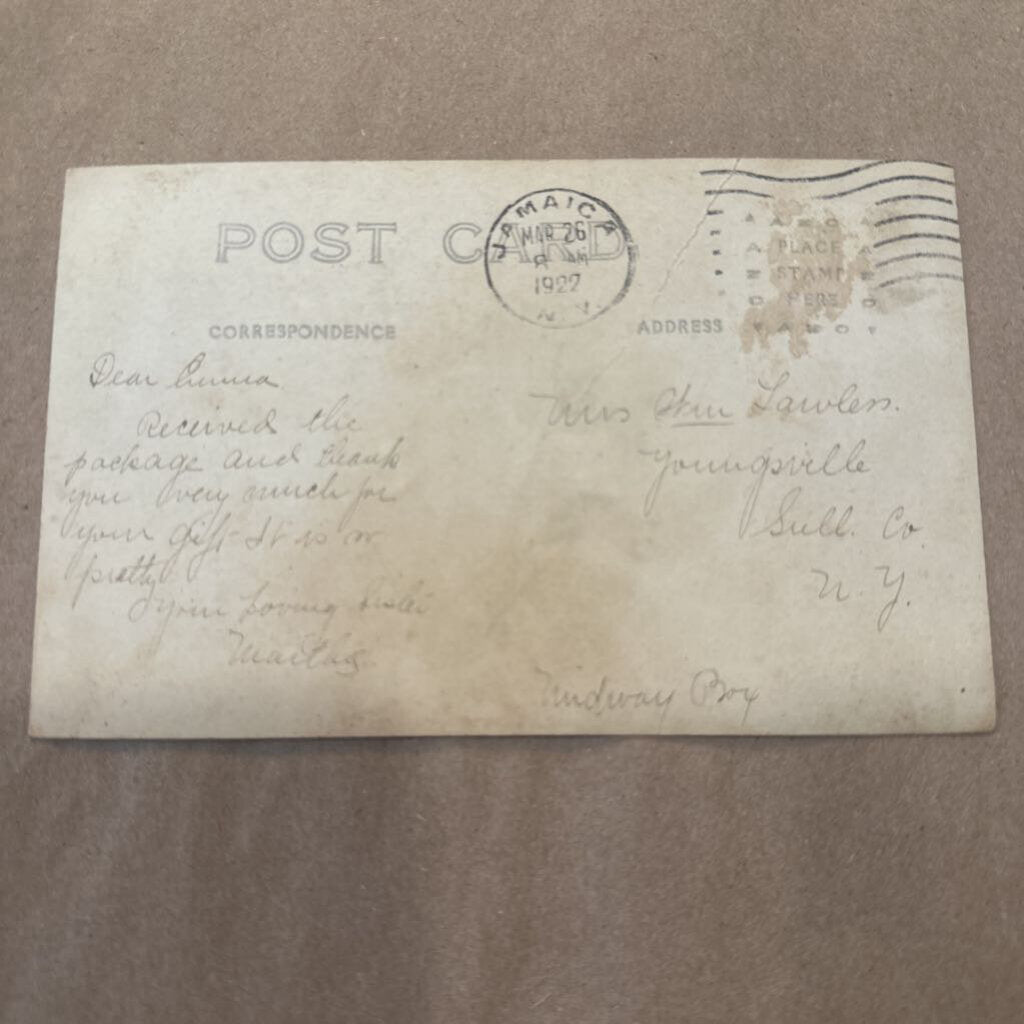 POST CARD POST MARKED JAMAICA 1922