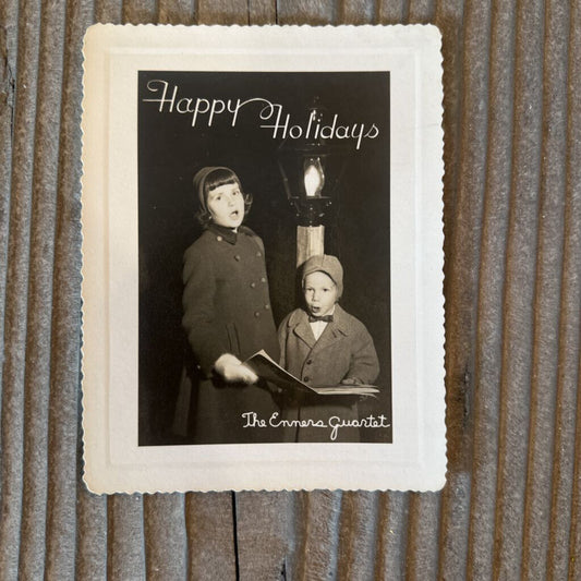 HOLIDAY CARD WITH BOY AND GIRL SINGING