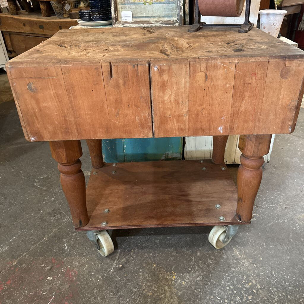 BUTCHER BLOCK ISLAND ON CASTERS
