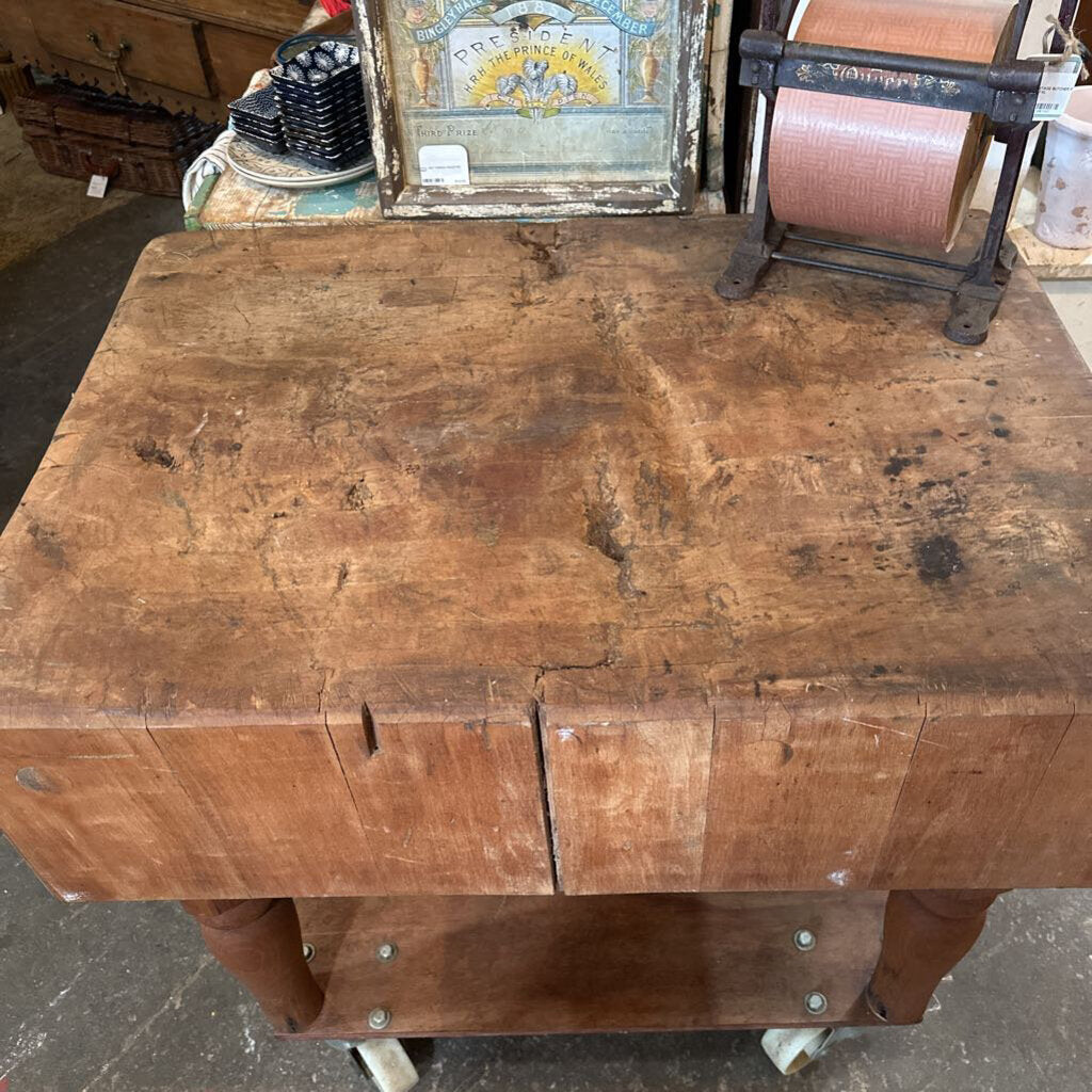 BUTCHER BLOCK ISLAND ON CASTERS