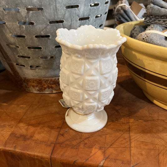 Milk Glass Vase with Scalloped Rim