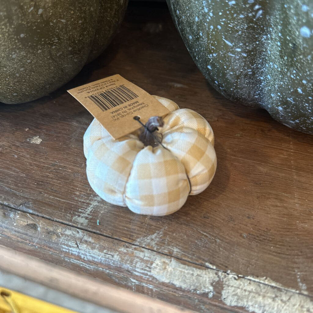 PLAID MINI PUMPKIN WITH PLASTIC STEM