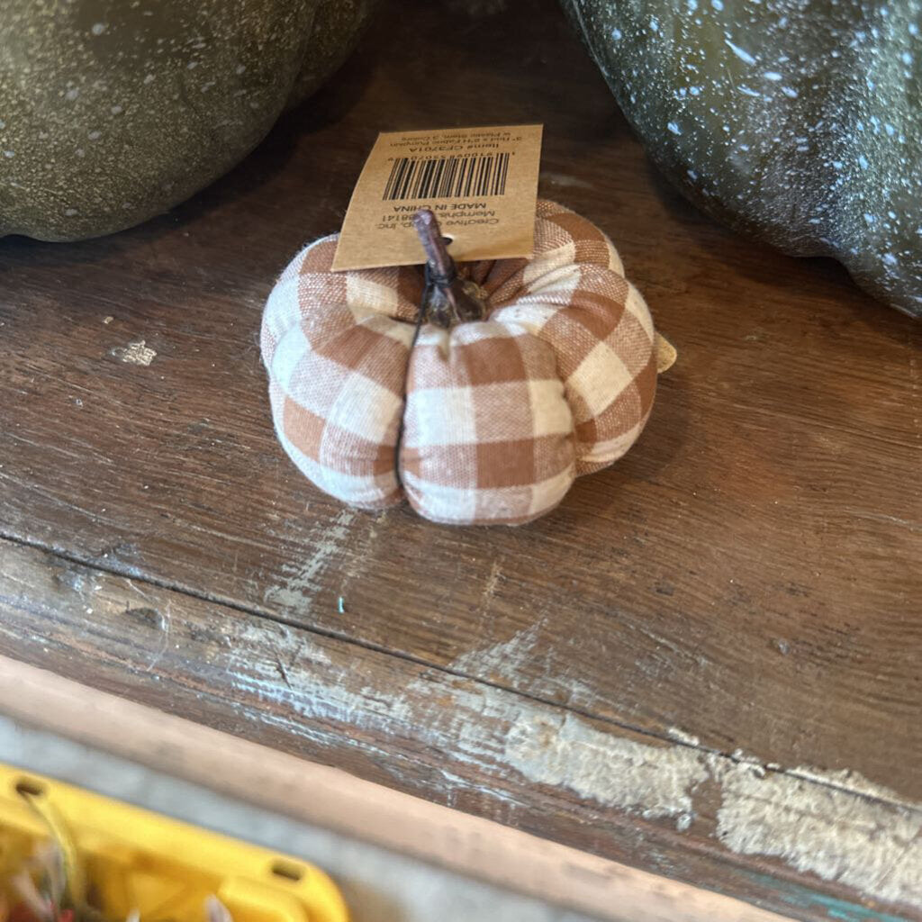 PLAID MINI PUMPKIN WITH PLASTIC STEM