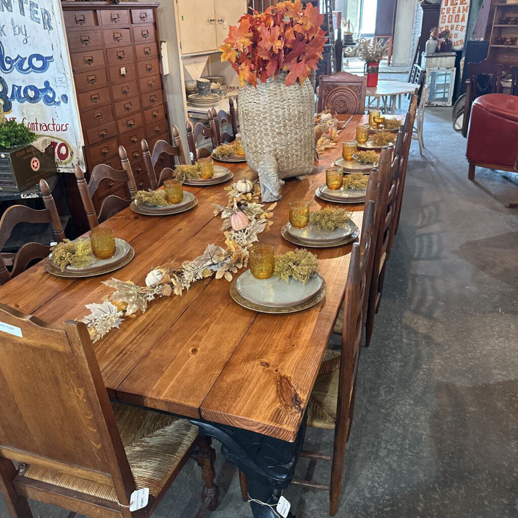 Hand Crafted Farm Table w/ late 1800's Grand Piano Legs