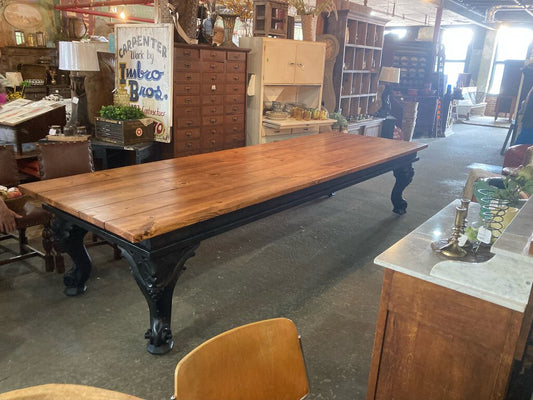 Hand Crafted Farm Table w/ late 1800's Grand Piano Legs