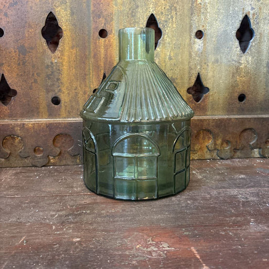 GLASS HOUSE SHAPED VASE