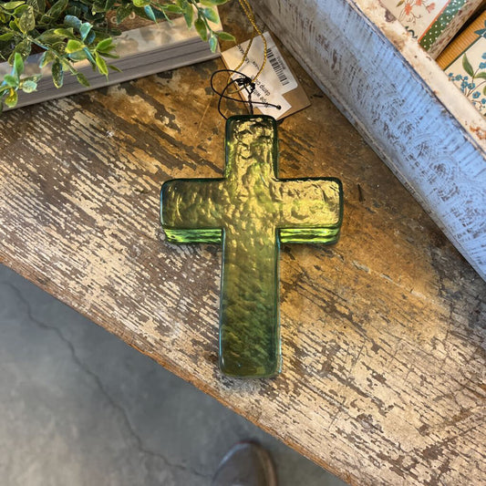 RECYCLED GLASS HANGING CROSS