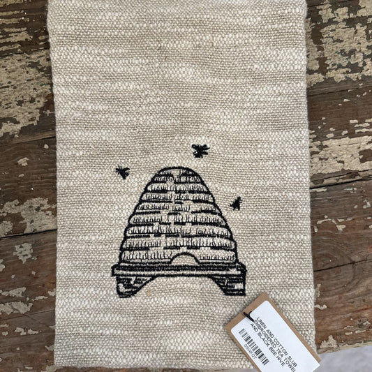 LINEN AND COTTON SLUB EMBROIDERED TEA TOWEL