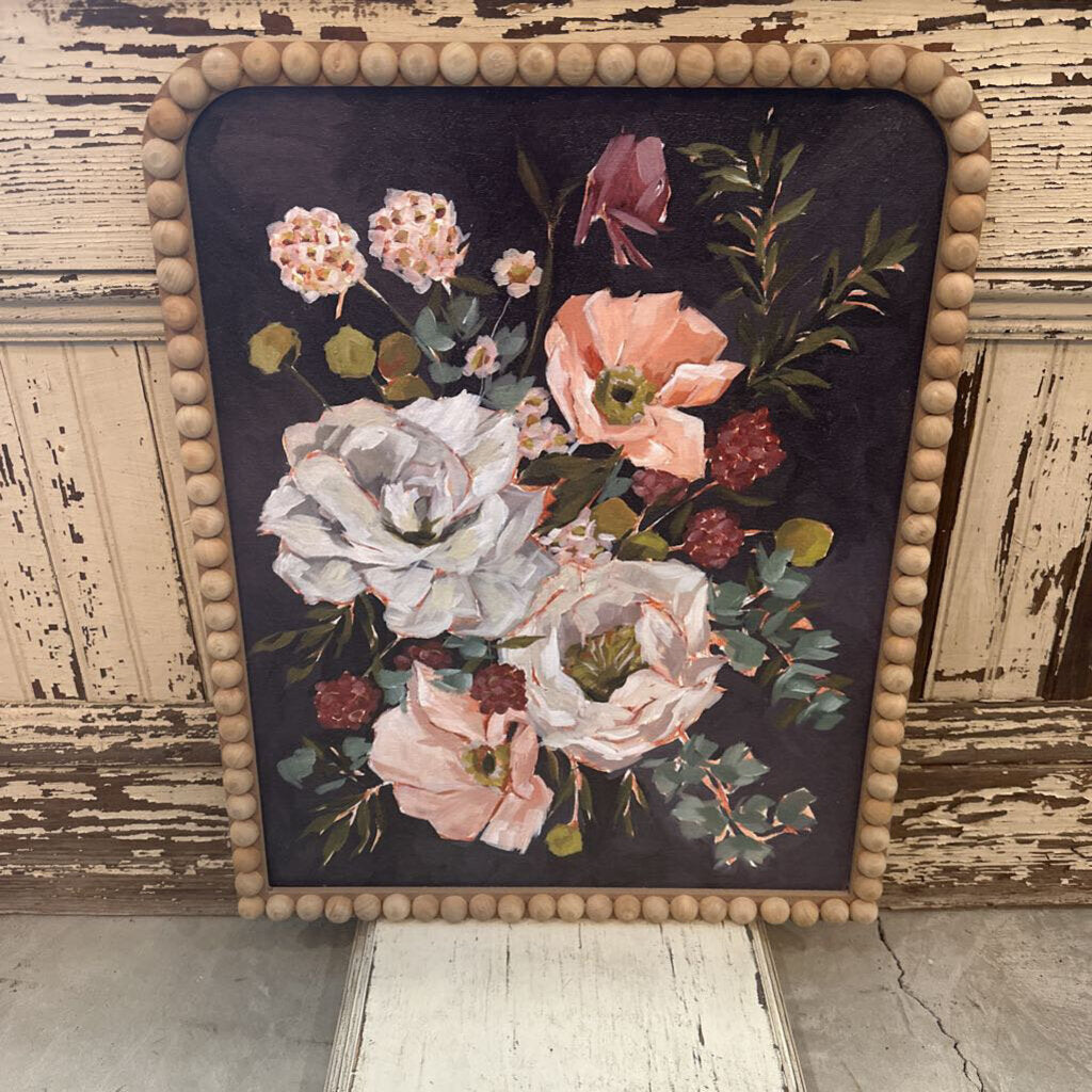 BEADED WOOD FRAMED FLORAL