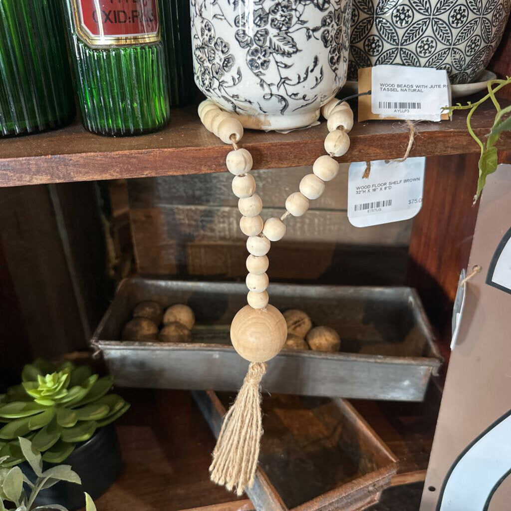 WOOD BEADS WITH JUTE ROPE TASSEL