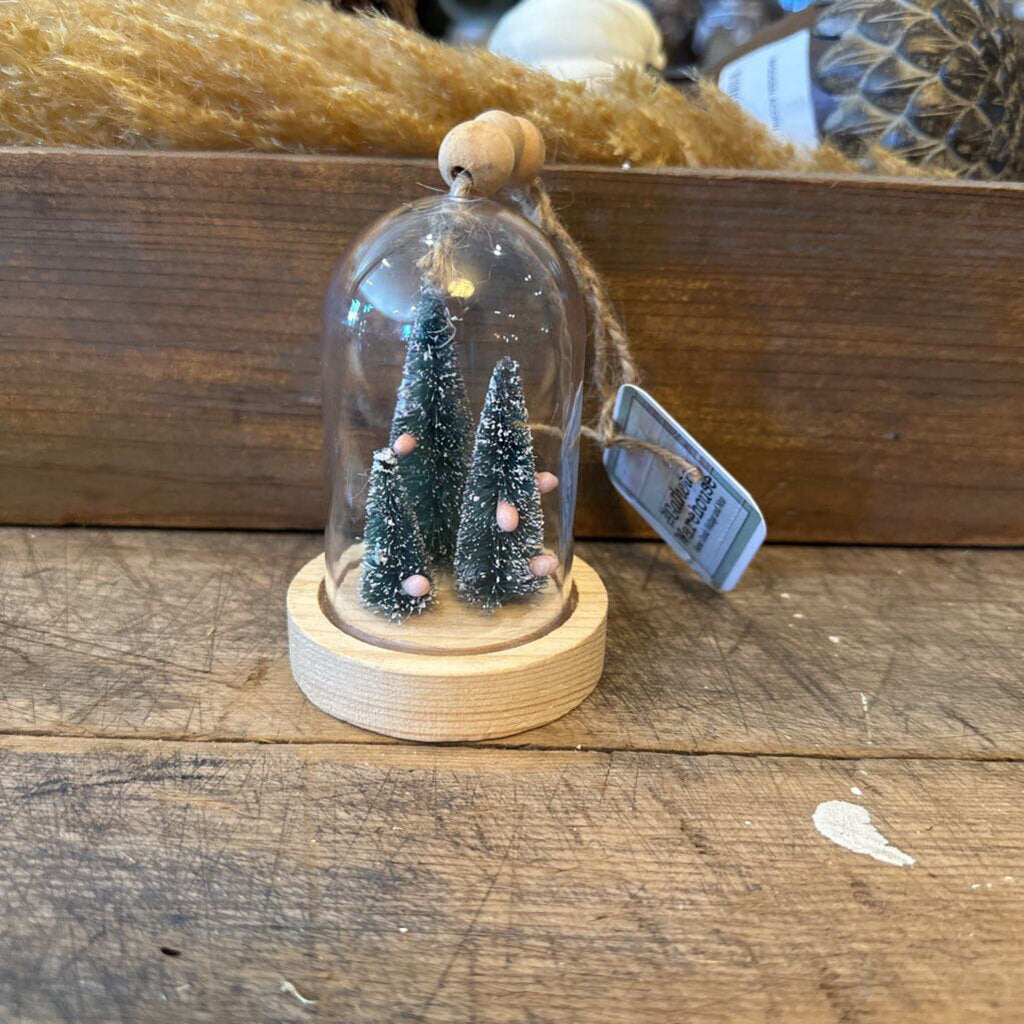 WOOD ORNAMENT WITH TREES IN DOME