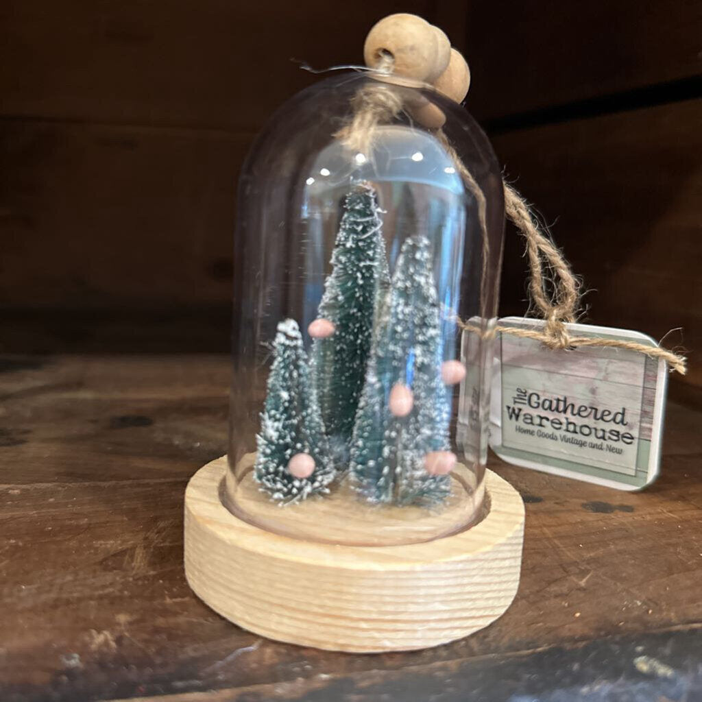 WOOD ORNAMENT WITH TREES IN DOME