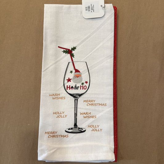 SANTA WINE GLASS DISHTOWEL SET