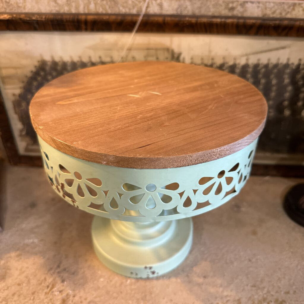 METAL AND WOOD PEDESTAL