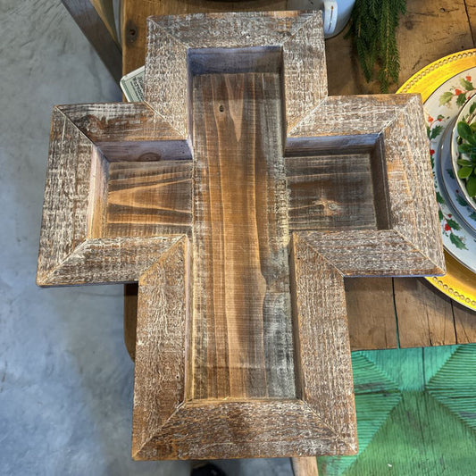 WOOD CROSS TRAY