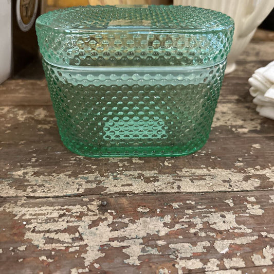 GLASS HOBNAIL TRINKET BOX WITH LID