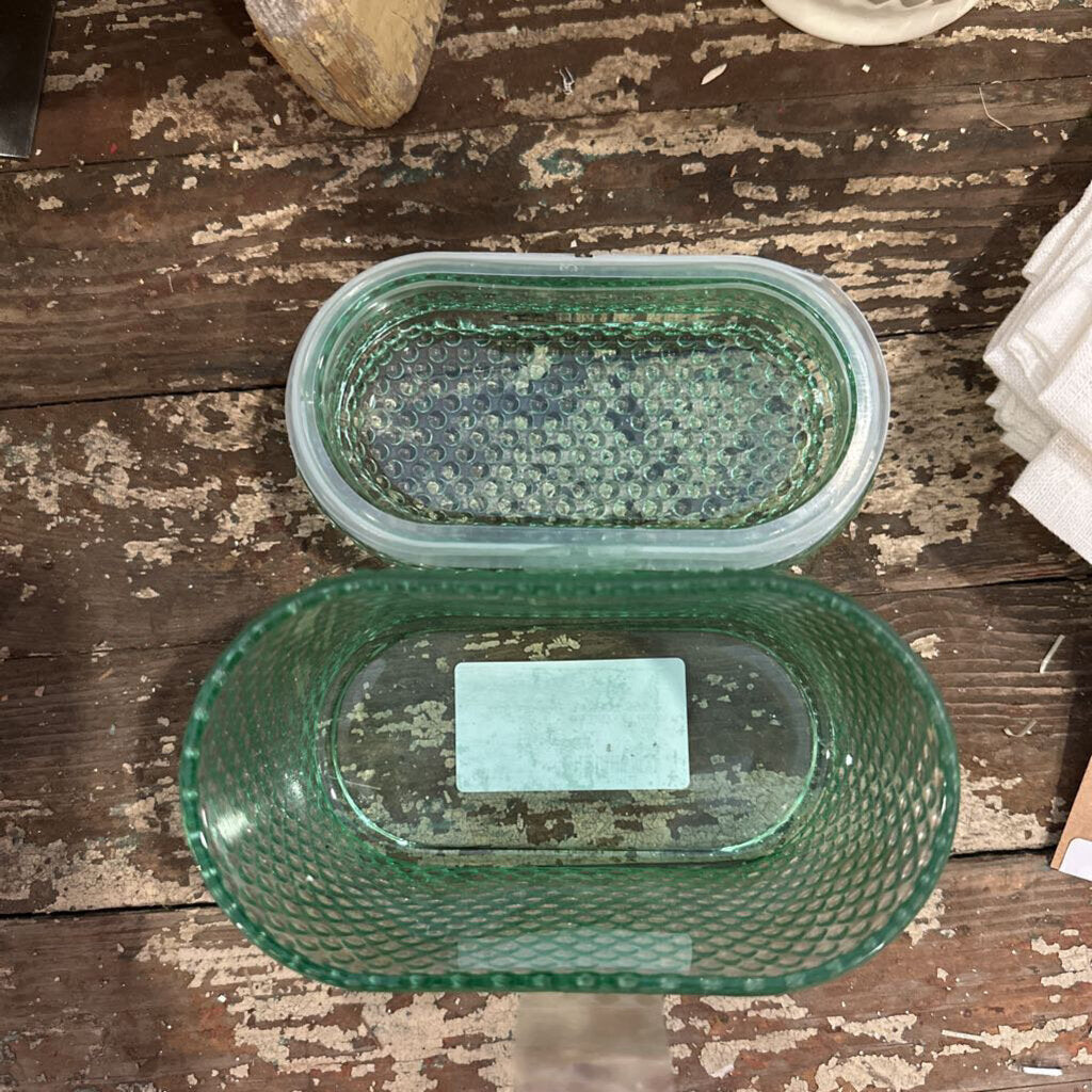 GLASS HOBNAIL TRINKET BOX WITH LID