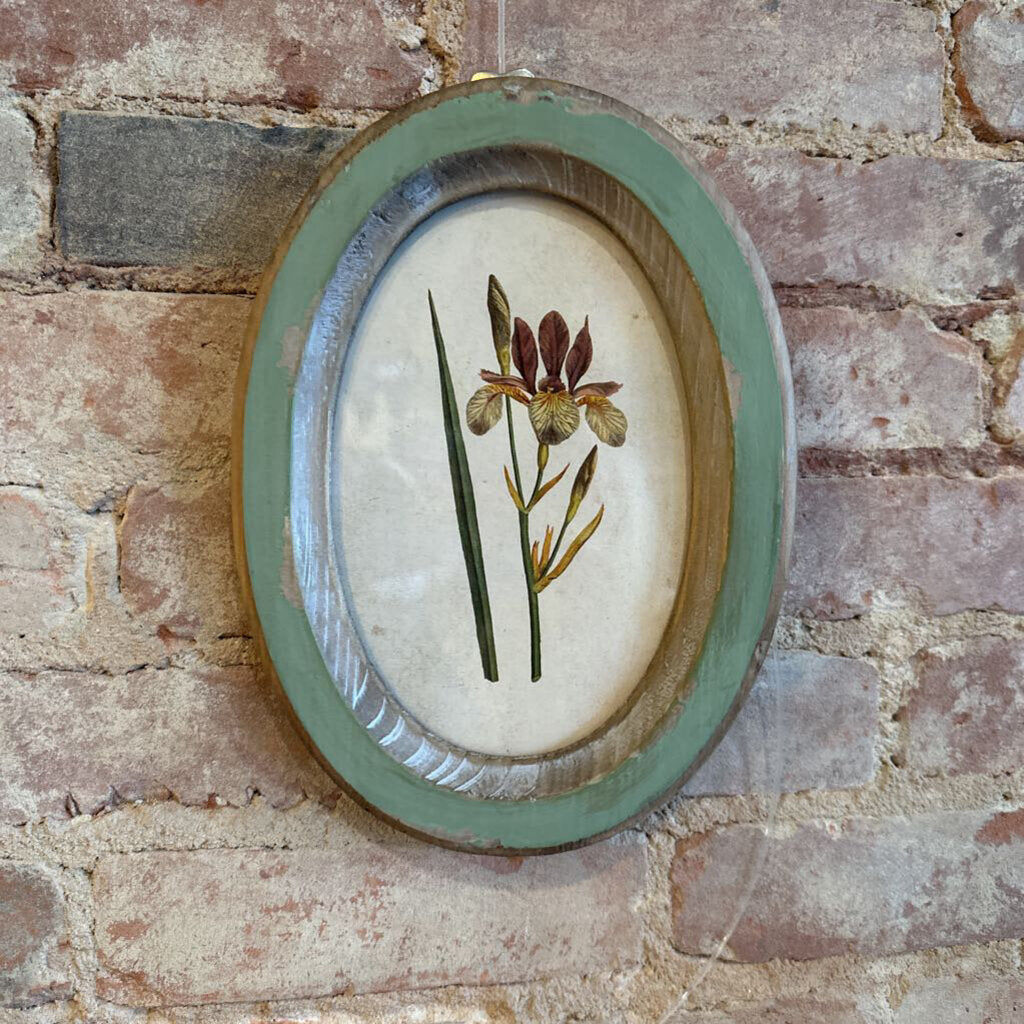 WOOD FRAMED GLASS WALL DECOR WITH FLOWER