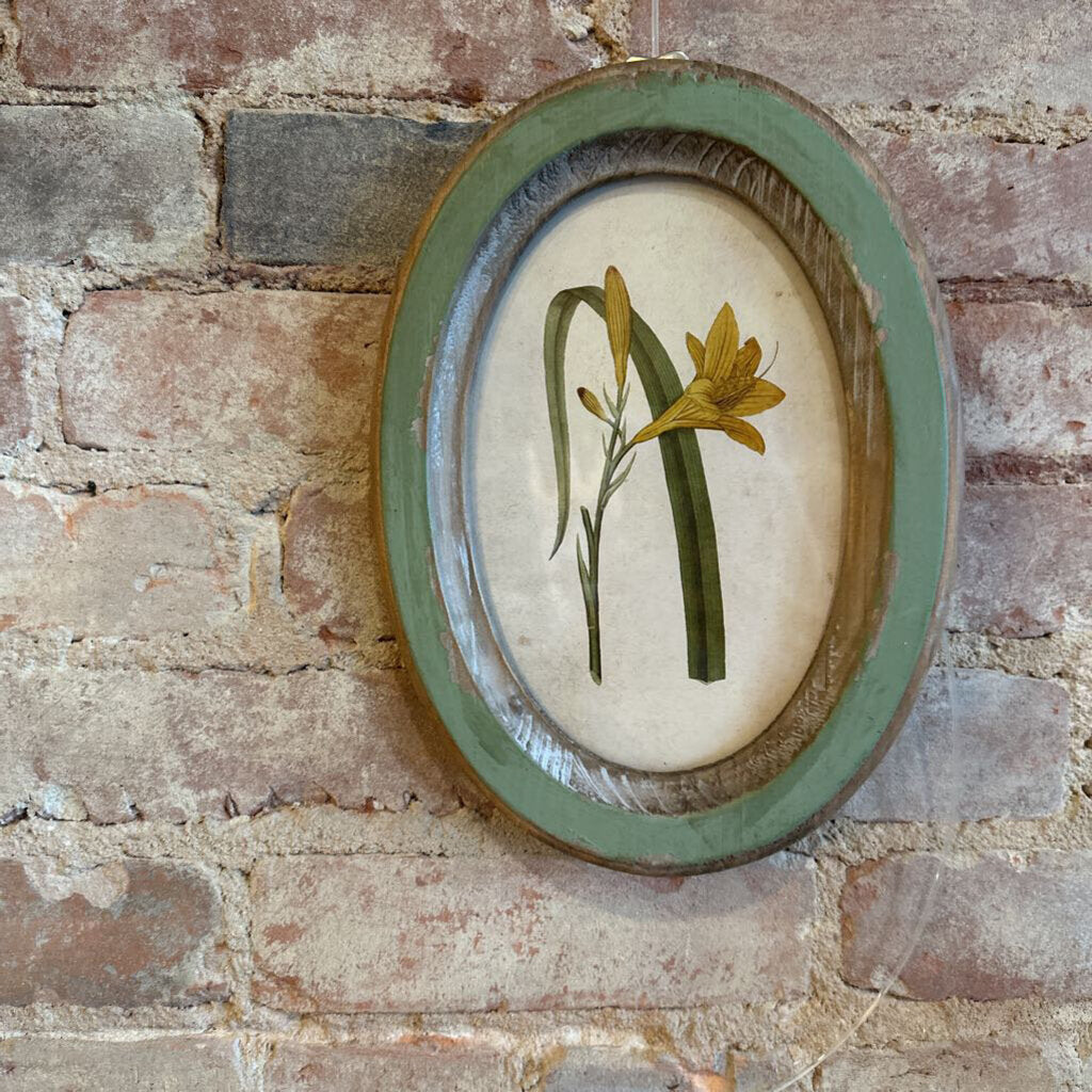 WOOD FRAMED GLASS WALL DECOR WITH FLOWER