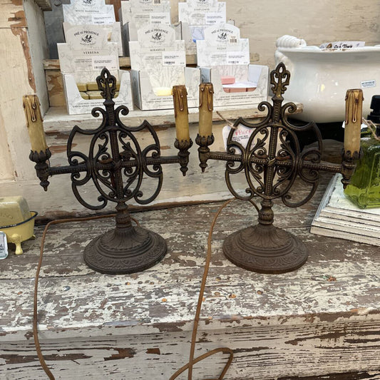 EARLY 1800'S CAST IRON CANDELABRAS- ORIGINALLY GAS BURNING