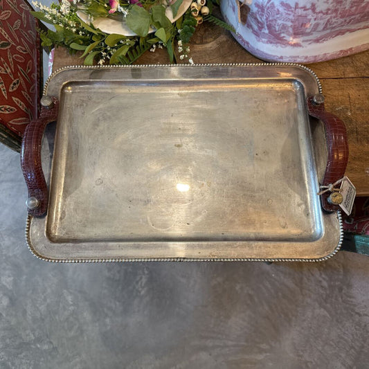 SERVING TRAY WITH LEATHER HANDLES